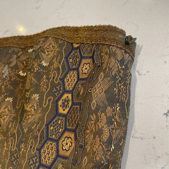 RALPH LAUREN 100% Silk & Gold Crane Tapestry Sleeveless Dress 10 - Picture 5 of 11